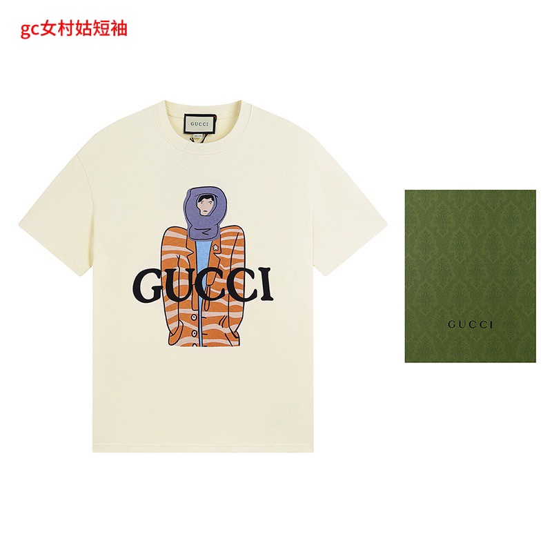 gc女村姑短袖G家官网新款，复古标识印花短袖，数码透气印花，放心入。颜色：杏色尺码：M-4xl