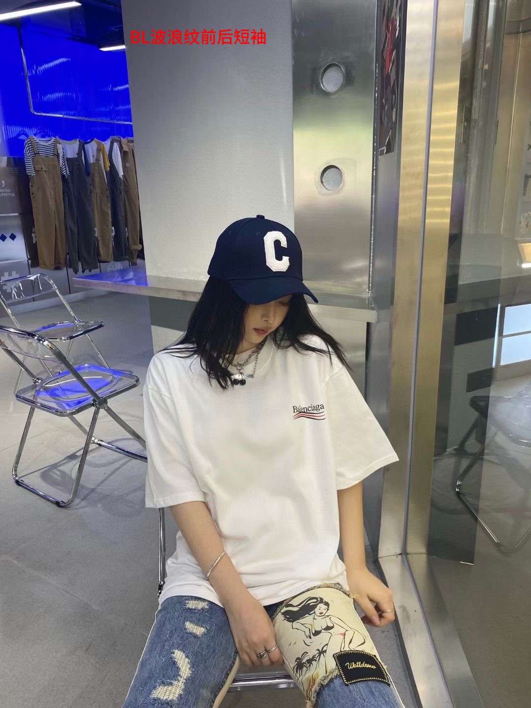 BL波浪纹前后短袖Balenciaga巴黎世家海浪 可乐印花短袖T恤细节版本采用纯棉面料布料，不起球，不起皱！垂感十足！颜色 黑色 白色尺码M-4xl