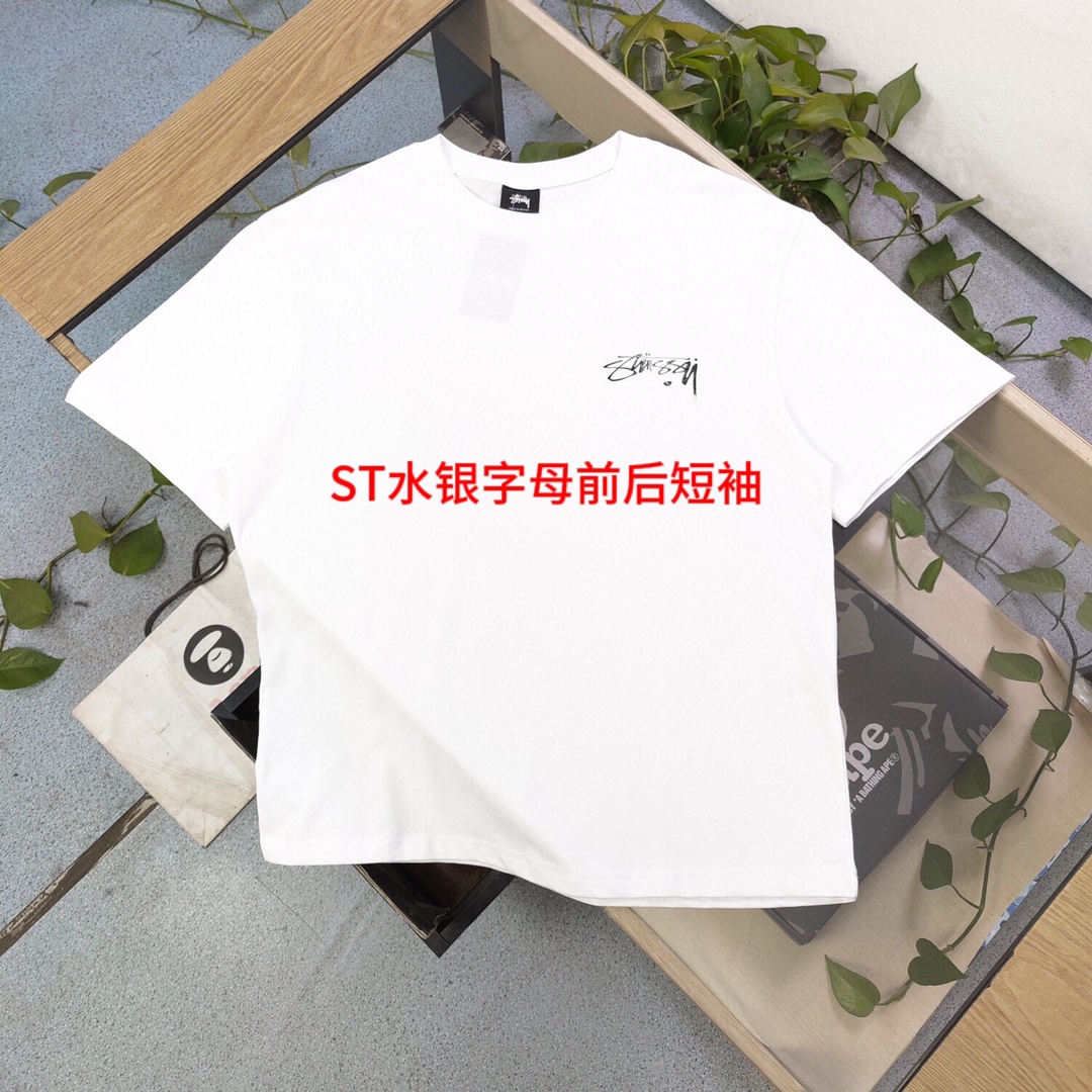 ST水银前后短袖斯图西 高品质 StussySS23夏季系列 MercuryTee水银效果字母logo印花圆领短袖T恤颜色：黑色 白色
