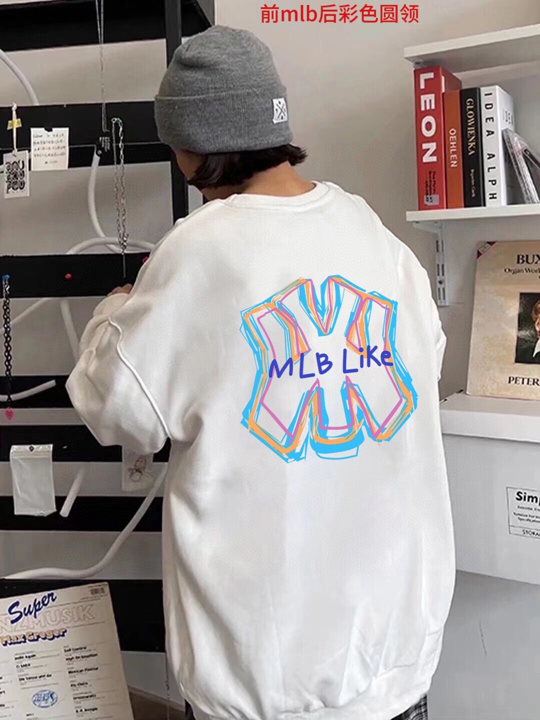 前mlb后彩色圆领350克纯棉华棉