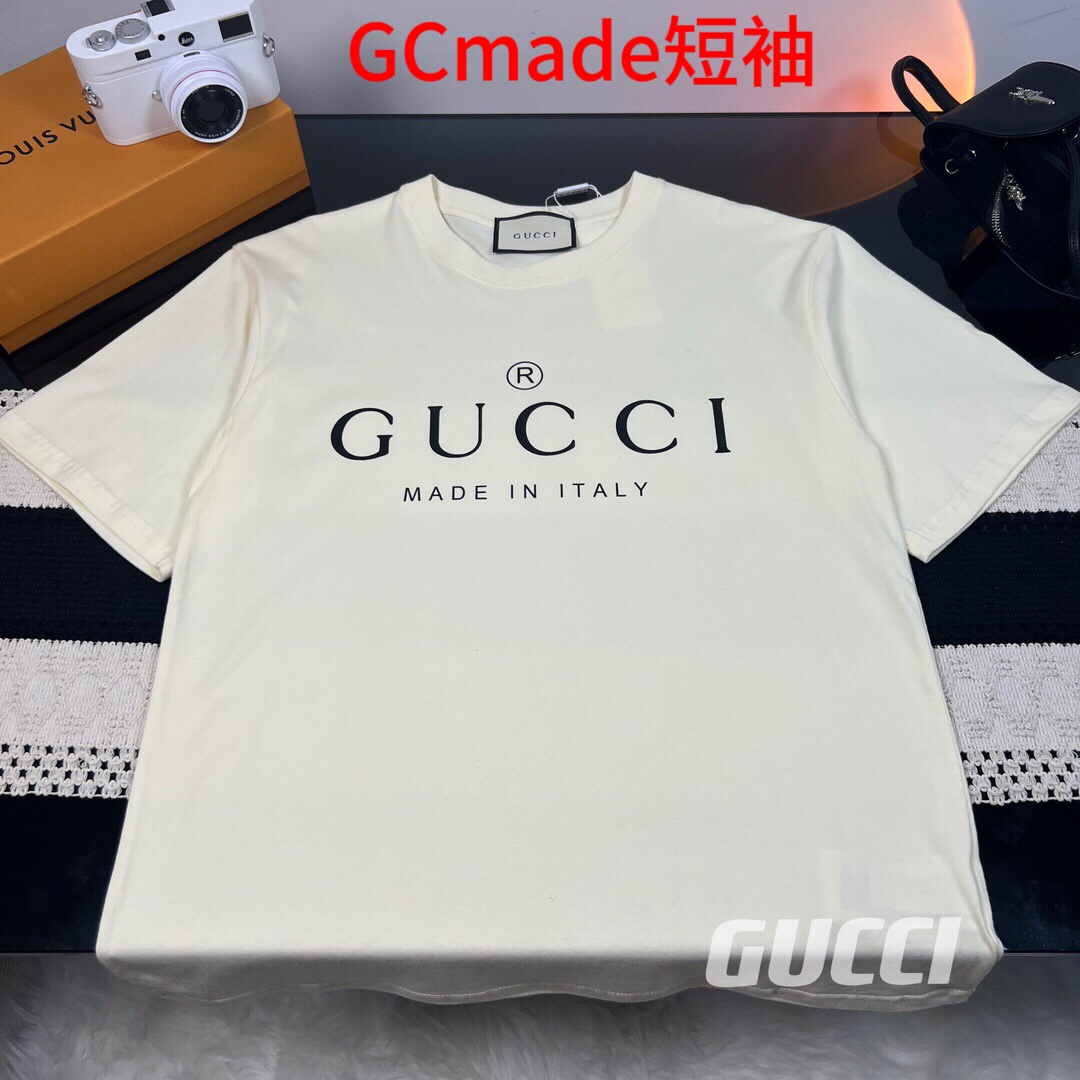 GCmade短袖GUCCI/古驰  23ss夏季新款简约基础logo印花短袖T恤 -热度款tee！潮男潮女必备单品！可随意穿搭！对色对位直喷工艺！图案呈现出来立体感效果非常棒
