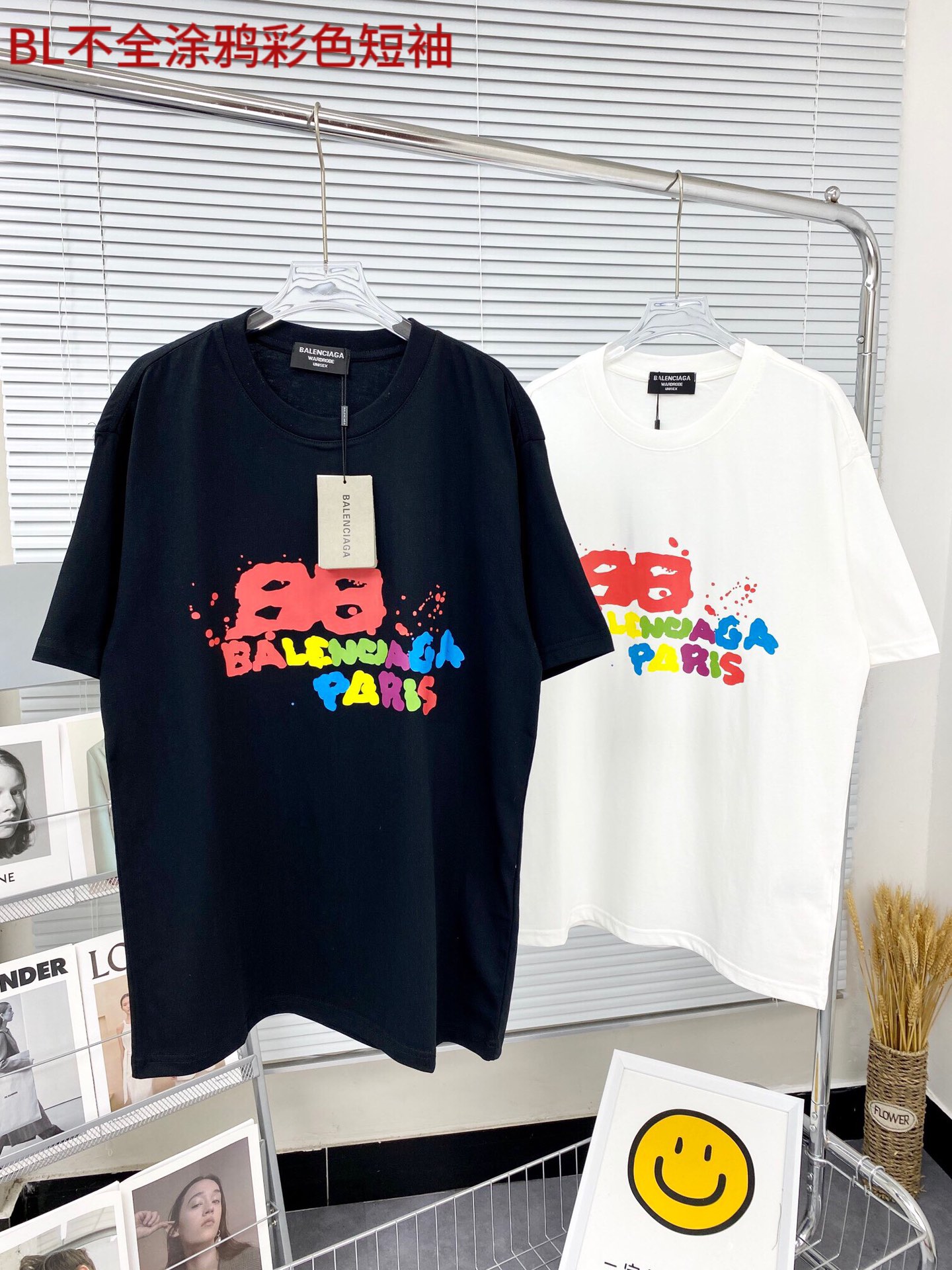 BL不全涂鸦彩色短袖BALENCIAGA巴黎世家2023夏新款彩色涂鸦字母logo短袖T恤男女同款情侣款全网独家首发 百搭款细节处理完美 纯棉双纱长绒棉面料，丝网印刷工艺