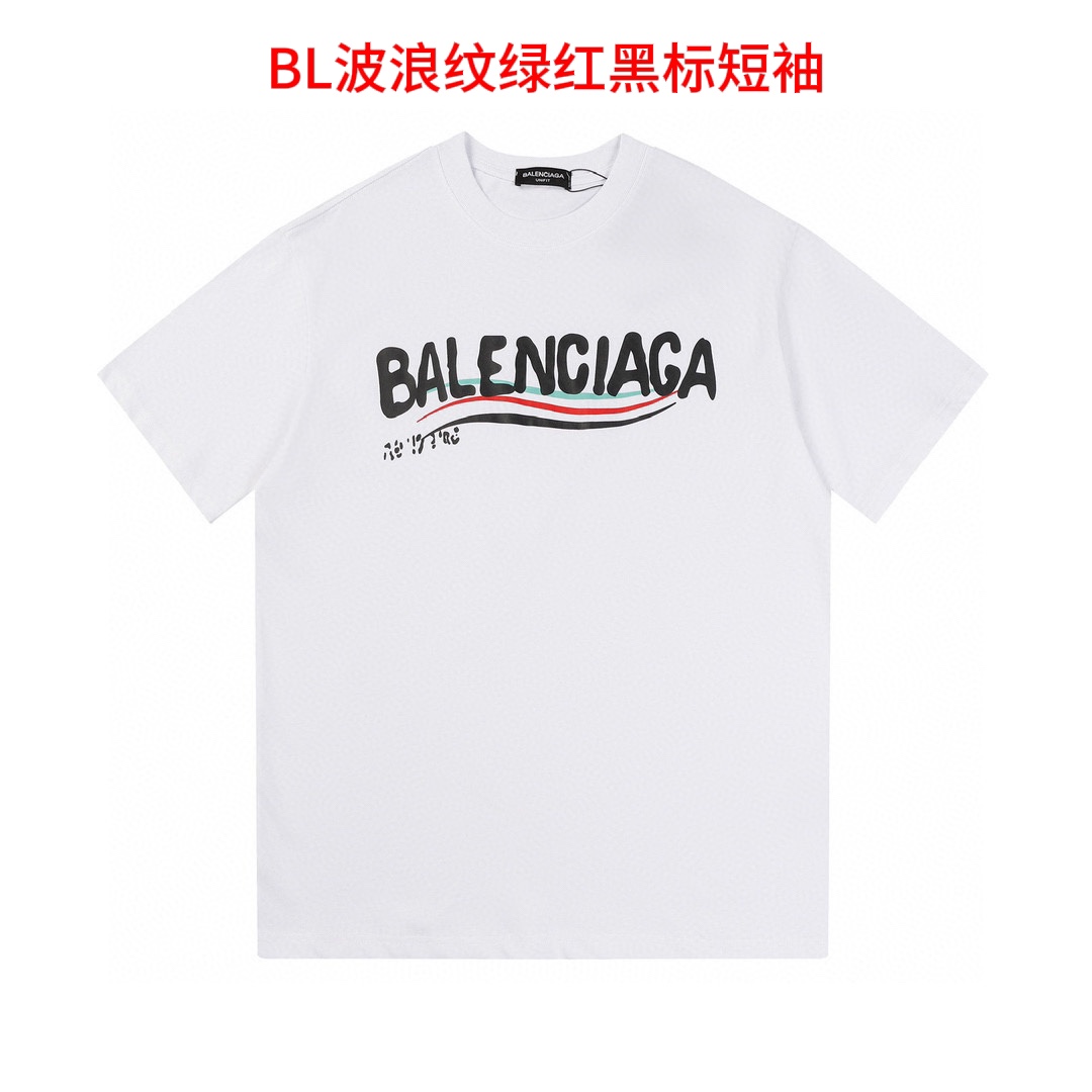BL波浪纹绿红黑标短袖BALENCIAGA 巴黎世家印花短袖T恤衫-面料纯棉面料-工艺：原版双针车线跨缝工艺 走线工整不歪区别市面小加工厂单针走线 压线工艺-印花：